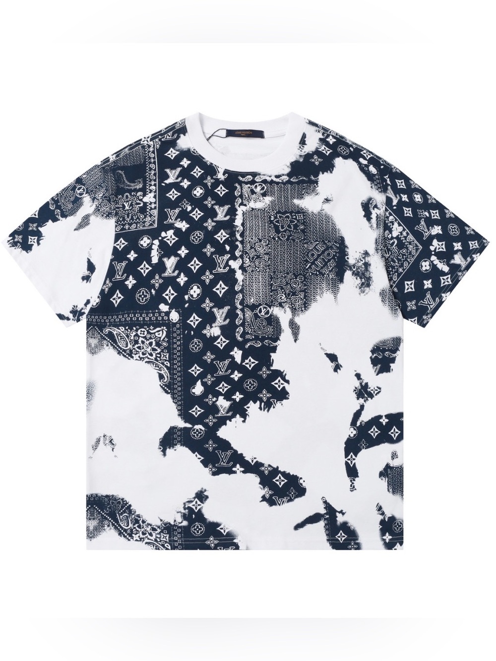 Men's White & Navy Bandana-Print Short Sleeve Crew Tee